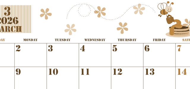 2026年3月横型レトロな日曜始まり パンケーキイラストのかわいいA4無料セピア調カレンダー(2026-00550300)