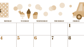 2026年5月横型レトロな日曜始まり アイスクリームのイラストがかわいいA4無料セピア調カレンダー(2026-00550500)