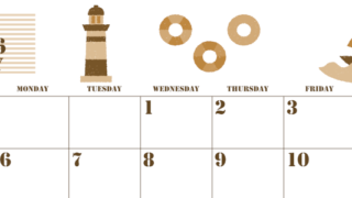 2026年7月横型レトロな日曜始まり マリンなイラストのかわいいA4無料セピア調カレンダー(2026-00550700)