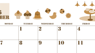 2026年9月横型レトロな日曜始まり 食欲の秋イラストのかわいいA4無料セピア調カレンダー(2026-00550900)