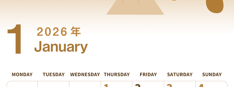 2026年1月縦型レトロな月曜始まり 新春のなすびイラストのかわいいA4無料セピア調カレンダー(2026-00560111)