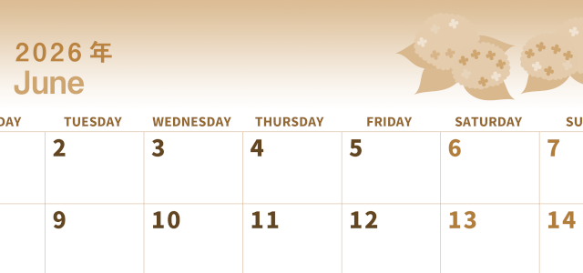 2026年6月横型レトロな月曜始まり 紫陽花イラストのかわいいA4無料セピア調カレンダー(2026-00560601)