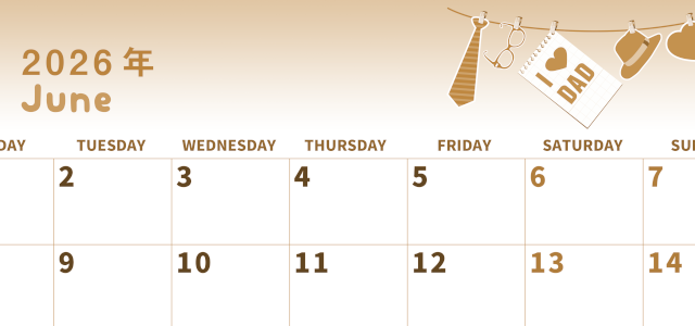 2026年6月横型レトロな月曜始まり 父の日イラストのかわいいA4無料セピア調カレンダー(2026-00570601)