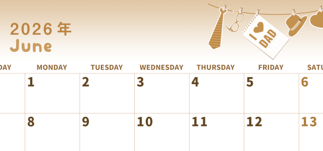 2026年6月横型レトロな日曜始まり 父の日イラストのかわいいA4無料セピア調カレンダー(2026-00570600)