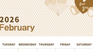 2026年2月縦型レトロな月曜始まり テディベアがおしゃれイラストセピア調カレンダー(2026-00580211)