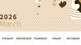 2026年3月縦型レトロな月曜始まり 白熊イラストのおしゃれA4無料セピア調カレンダー(2026-00580311)