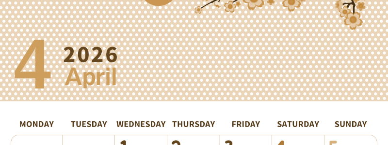 2026年4月縦型レトロな月曜始まり ウグイスイラストのおしゃれA4無料セピア調カレンダー(2026-00580411)