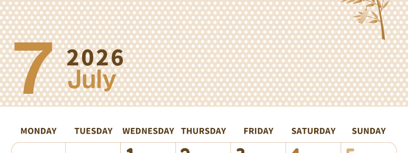 2026年7月縦型レトロな月曜始まり 輪飾りイラストのおしゃれA4無料セピア調カレンダー(2026-00580711)