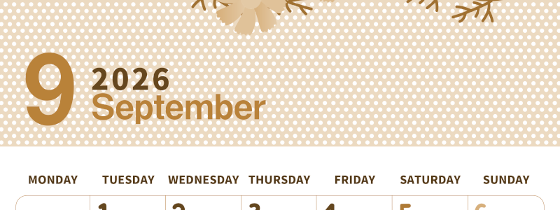 2026年9月縦型レトロな月曜始まり コスモスがおしゃれなイラストセピア調カレンダー(2026-00580911)