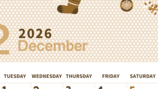 2026年12月縦型レトロな月曜始まり クリスマスイラストのおしゃれA4無料セピア調カレンダー(2026-00581211)