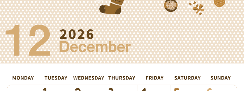 2026年12月縦型レトロな月曜始まり クリスマスイラストのおしゃれA4無料セピア調カレンダー(2026-00581211)