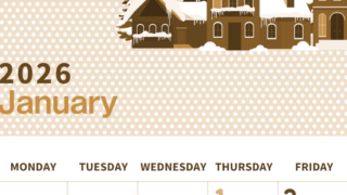 2026年1月縦型レトロな日曜始まり 北欧調雪イラストおしゃれA4無料セピア調カレンダー(2026-00580110)