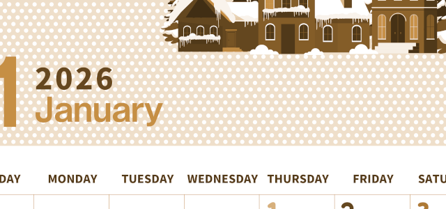 2026年1月縦型レトロな日曜始まり 北欧調雪イラストおしゃれA4無料セピア調カレンダー(2026-00580110)