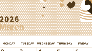 2026年3月縦型レトロな日曜始まり 白熊イラストのおしゃれA4無料セピア調カレンダー(2026-00580310)