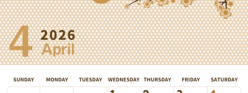 2026年4月縦型レトロな日曜始まり ウグイスイラストのおしゃれA4無料セピア調カレンダー(2026-00580410)