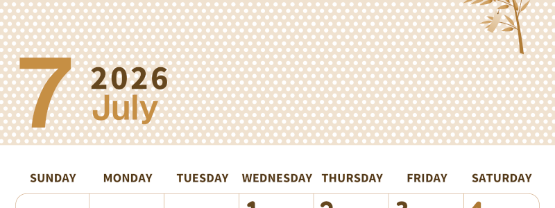 2026年7月縦型レトロな日曜始まり 輪飾りイラストのおしゃれA4無料セピア調カレンダー(2026-00580710)