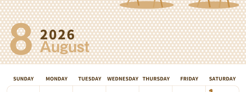 2026年8月縦型レトロな日曜始まり 野菜イラストのおしゃれA4無料セピア調カレンダー(2026-00580810)