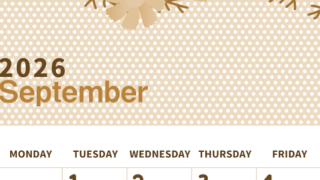 2026年9月縦型レトロな日曜始まり コスモスがおしゃれなイラストセピア調カレンダー(2026-00580910)