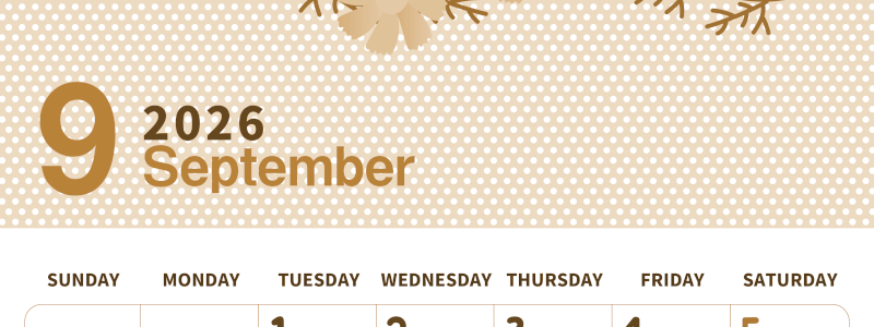 2026年9月縦型レトロな日曜始まり コスモスがおしゃれなイラストセピア調カレンダー(2026-00580910)