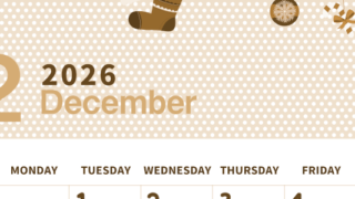 2026年12月縦型レトロな日曜始まり クリスマスイラストのおしゃれA4無料セピア調カレンダー(2026-00581210)