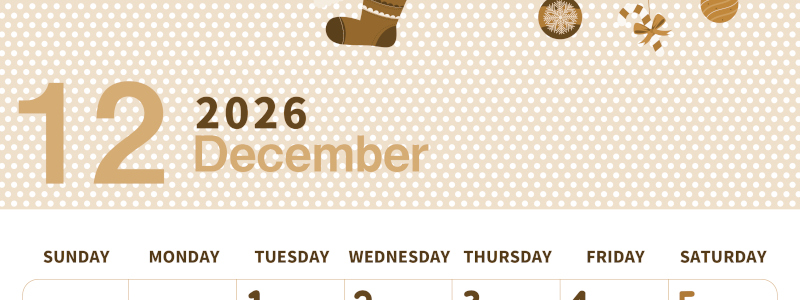 2026年12月縦型レトロな日曜始まり クリスマスイラストのおしゃれA4無料セピア調カレンダー(2026-00581210)