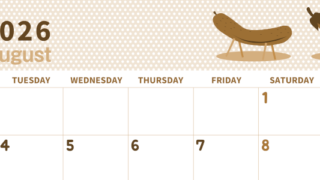 2026年8月横型レトロな月曜始まり 野菜イラストのおしゃれA4無料セピア調カレンダー(2026-00580801)