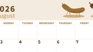 2026年8月横型レトロな日曜始まり 野菜イラストのおしゃれA4無料セピア調カレンダー(2026-00580800)