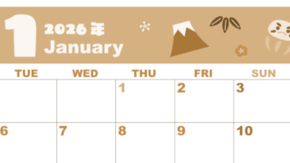 2026年1月横型レトロな月曜始まり かがみもちイラストのかわいいA4無料セピア調カレンダー(2026-00590101)