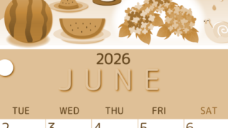 2026年6月縦型レトロな月曜始まり すいかイラストのかわいいA4無料セピア調カレンダー(2026-00600611)