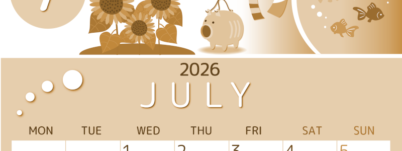 2026年7月縦型レトロな月曜始まり 蚊取り線香イラストのかわいいA4無料セピア調カレンダー(2026-00600711)