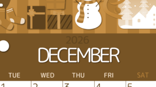 2026年12月縦型レトロな月曜始まり 雪だるまイラストのかわいいA4無料セピア調カレンダー(2026-00601211)