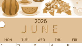 2026年6月縦型レトロな日曜始まり すいかイラストのかわいいA4無料セピア調カレンダー(2026-00600610)