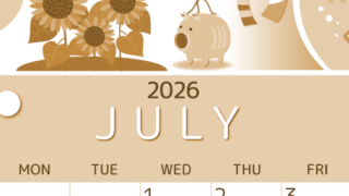 2026年7月縦型レトロな日曜始まり 蚊取り線香イラストのかわいいA4無料セピア調カレンダー(2026-00600710)