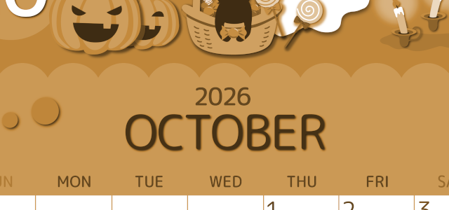 2026年10月縦型レトロな日曜始まり 行事イラストのかわいいA4無料セピア調カレンダー(2026-00601010)