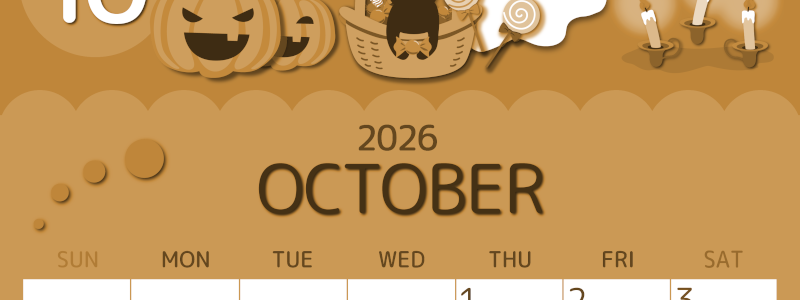 2026年10月縦型レトロな日曜始まり 行事イラストのかわいいA4無料セピア調カレンダー(2026-00601010)
