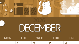 2026年12月縦型レトロな日曜始まり 雪だるまイラストのかわいいA4無料セピア調カレンダー(2026-00601210)