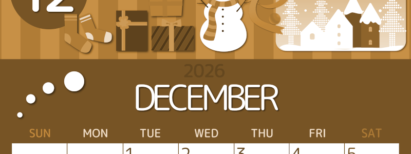 2026年12月縦型レトロな日曜始まり 雪だるまイラストのかわいいA4無料セピア調カレンダー(2026-00601210)