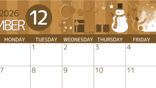 2026年12月横型レトロな日曜始まり 雪だるまイラストのかわいいA4無料セピア調カレンダー(2026-00601200)