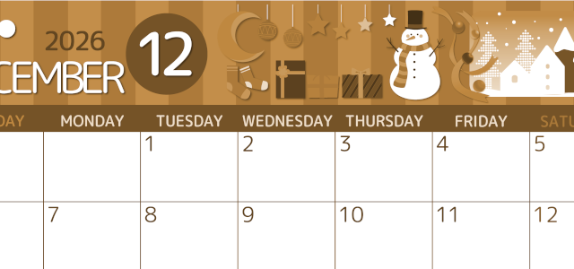 2026年12月横型レトロな日曜始まり 雪だるまイラストのかわいいA4無料セピア調カレンダー(2026-00601200)