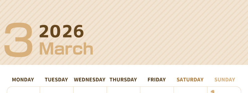 2026年3月縦型レトロな月曜始まり イラストのかわいいA4無料セピア調カレンダー(2026-00610311)