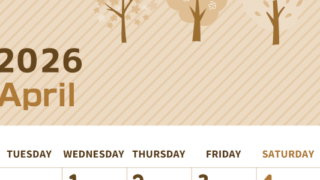 2026年4月縦型レトロな月曜始まり 桜木イラストのかわいいA4無料セピア調カレンダー(2026-00610411)