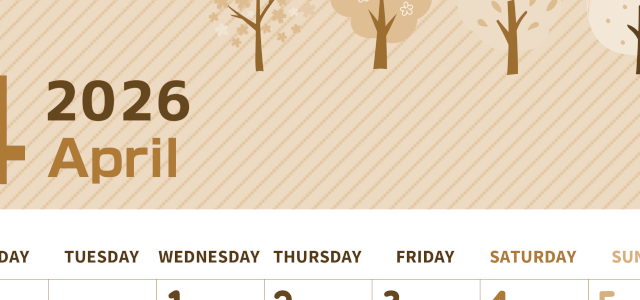2026年4月縦型レトロな月曜始まり 桜木イラストのかわいいA4無料セピア調カレンダー(2026-00610411)