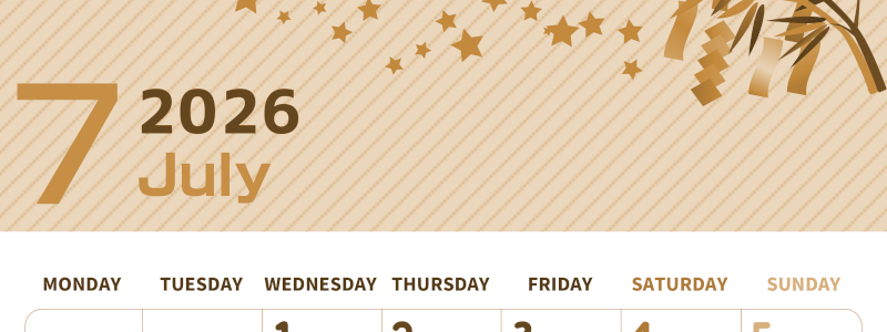 2026年7月縦型レトロな月曜始まり 天の川イラストのかわいいA4無料セピア調カレンダー(2026-00610711)