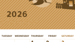 2026年10月縦型レトロな月曜始まり お屋敷イラストのかわいいA4無料セピア調カレンダー(2026-00611011)