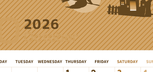 2026年10月縦型レトロな月曜始まり お屋敷イラストのかわいいA4無料セピア調カレンダー(2026-00611011)