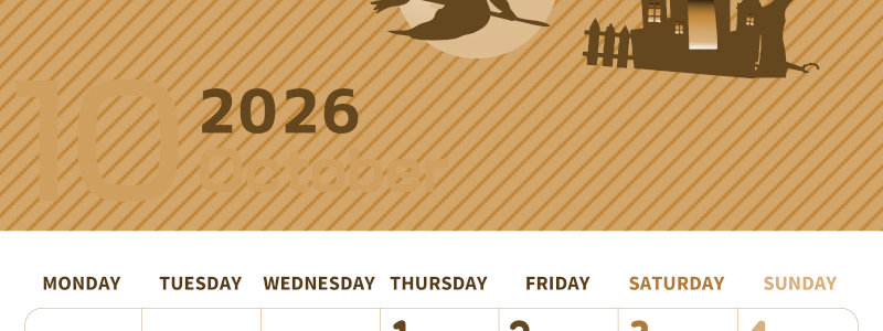 2026年10月縦型レトロな月曜始まり お屋敷イラストのかわいいA4無料セピア調カレンダー(2026-00611011)