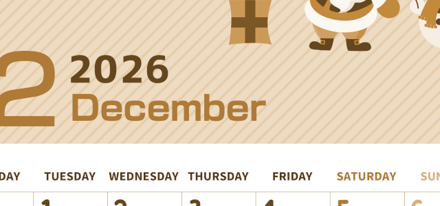 2026年12月縦型レトロな月曜始まり 行事イラストのかわいいA4無料セピア調カレンダー(2026-00611211)