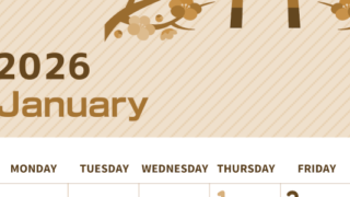 2026年1月縦型レトロな日曜始まり 鳥居イラストのかわいいA4無料セピア調カレンダー(2026-00610110)