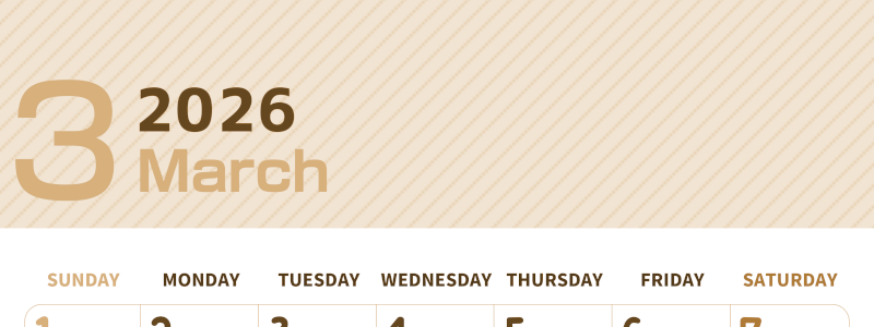 2026年3月縦型レトロな日曜始まり イラストのかわいいA4無料セピア調カレンダー(2026-00610310)