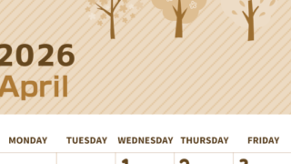 2026年4月縦型レトロな日曜始まり 桜木イラストのかわいいA4無料セピア調カレンダー(2026-00610410)